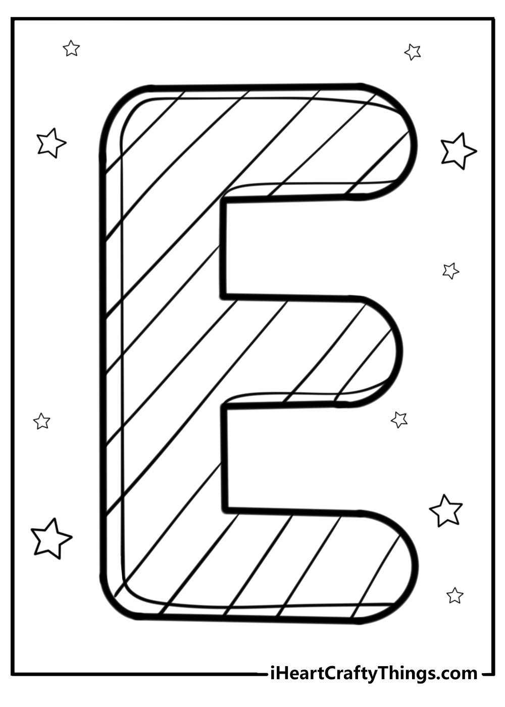 Letter e with stripes and patterns detailed coloring sheet