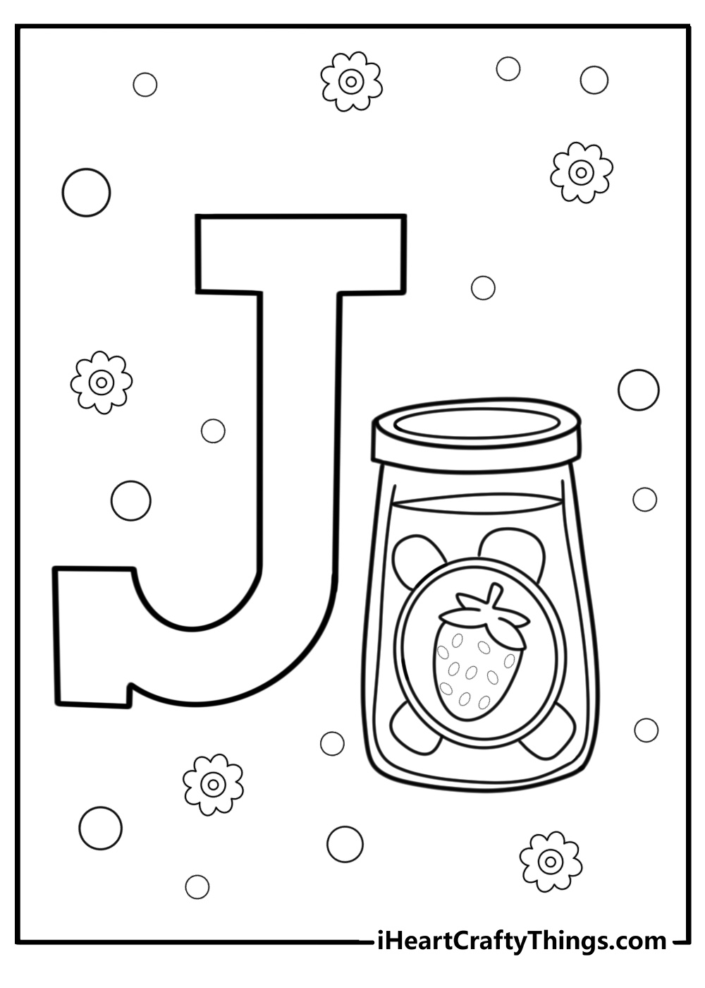 Letter j with a jar of jam coloring page