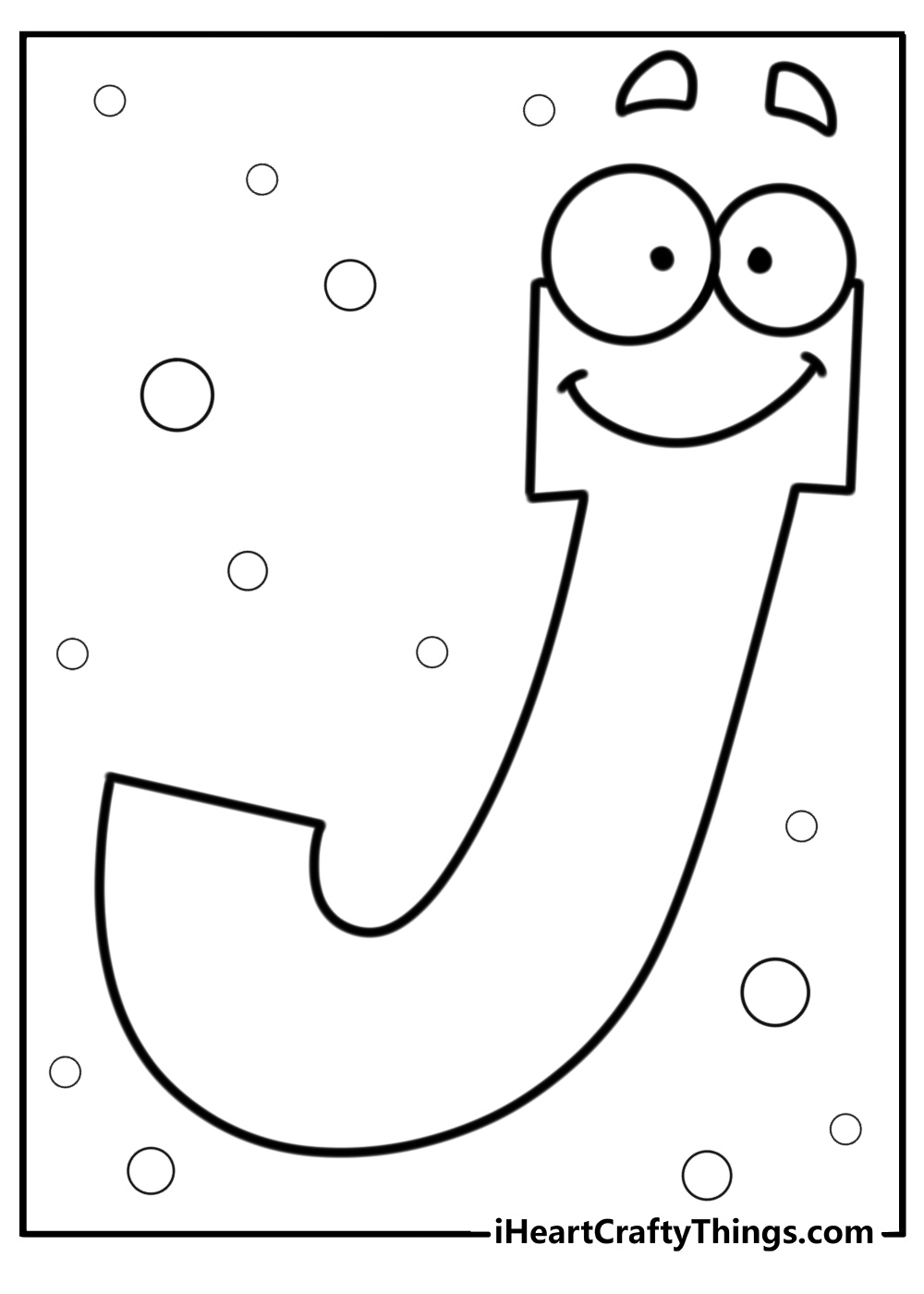 Letter j with a smiling face free coloring page pdf