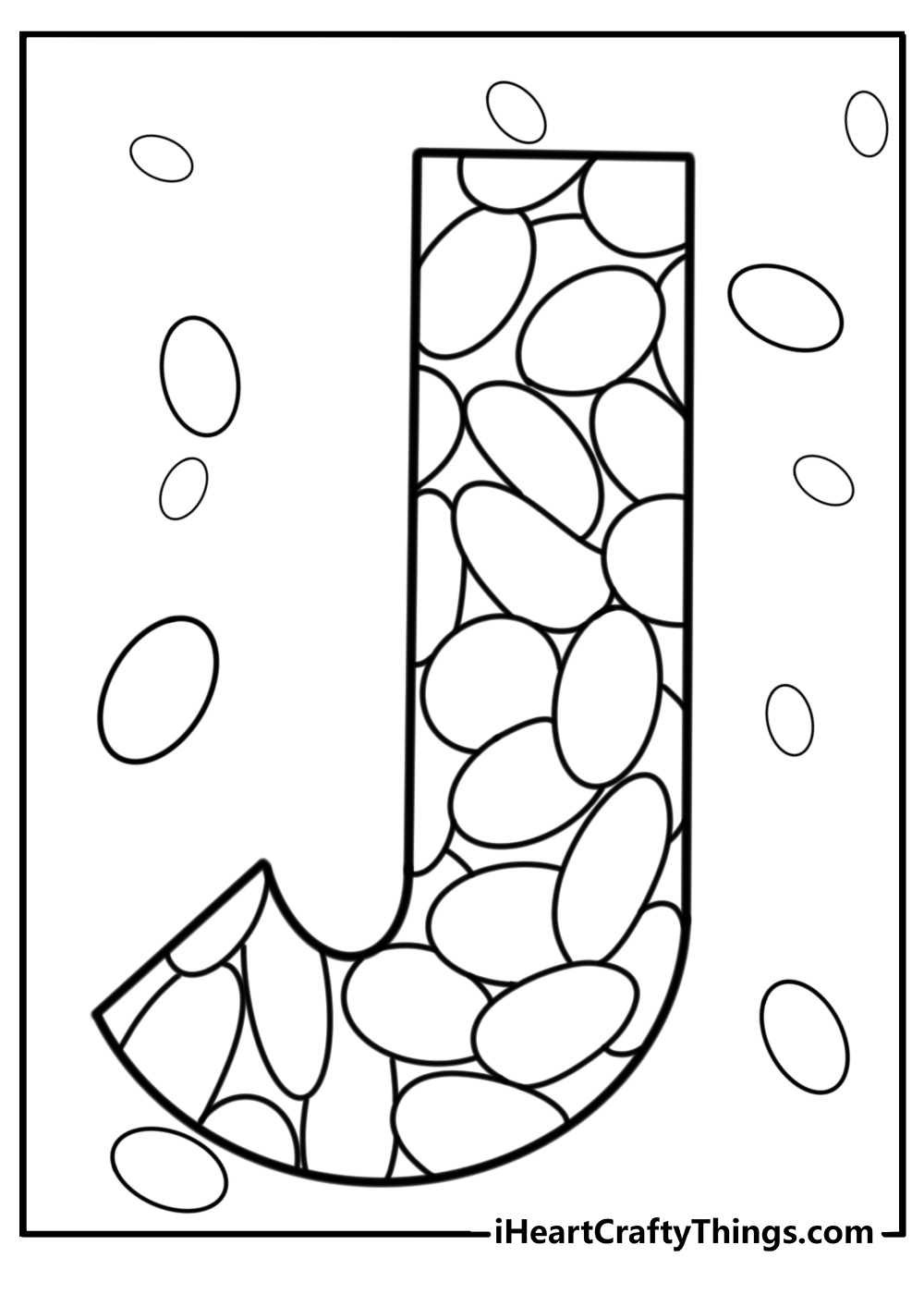 Letter j with jellybeans free printable coloring page