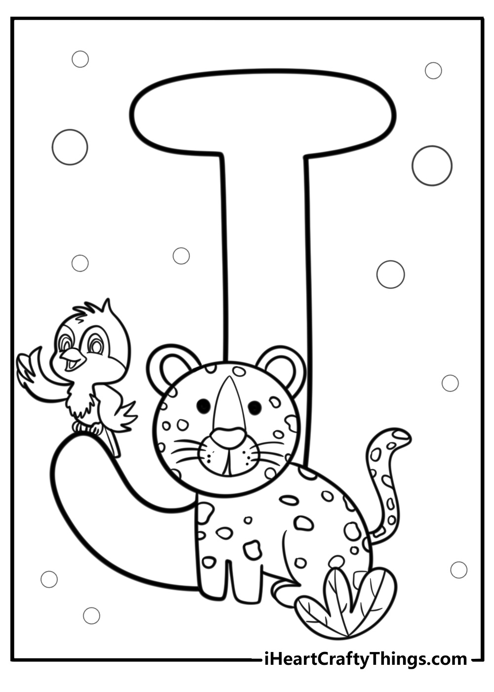 Letter j with jungle animals coloring page