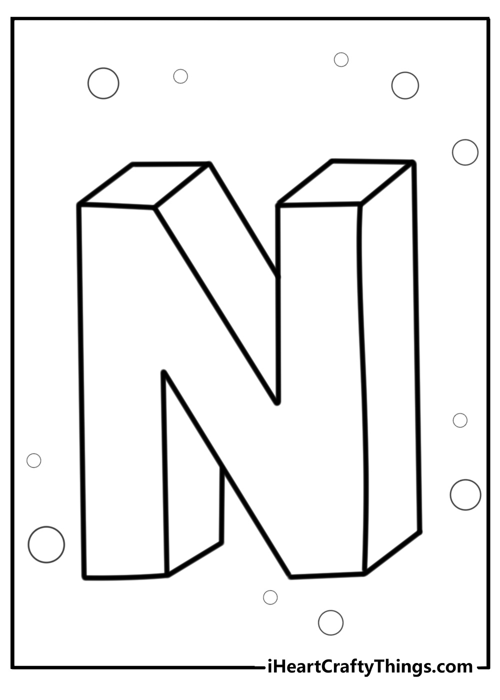 Letter n in block style coloring page