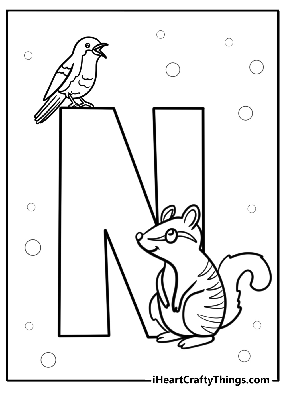 Letter n with animals fun coloring sheet