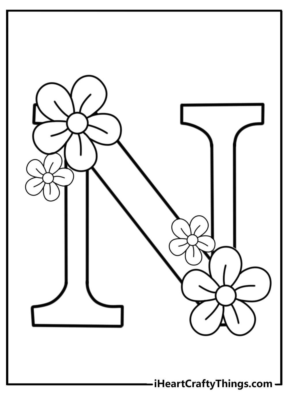 Letter n with flowers coloring sheet