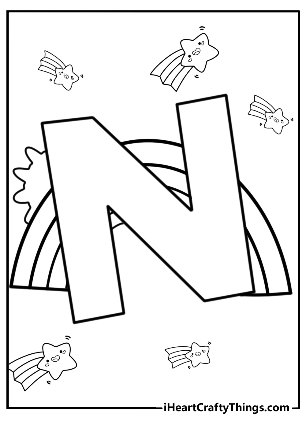 Letter n with rainbow fun coloring page