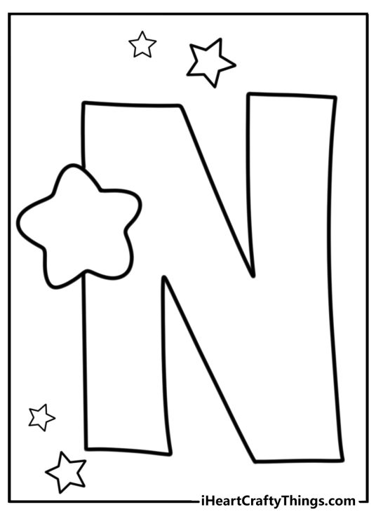 Letter n with stars simple coloring sheet