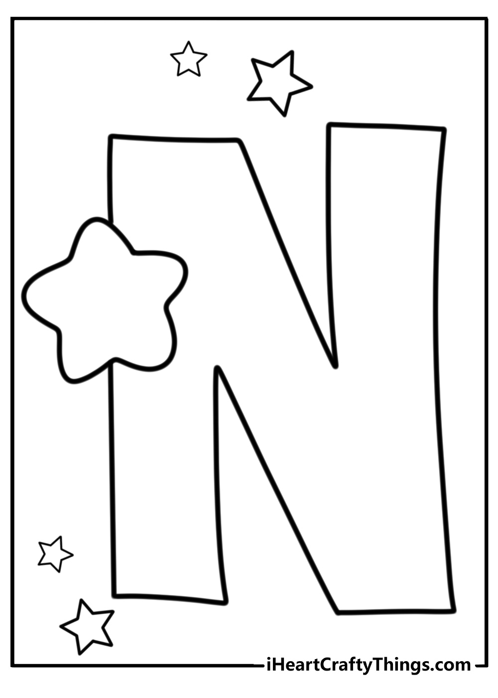 Letter n with stars simple coloring sheet