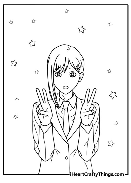 Makima standing calmly detailed coloring sheet