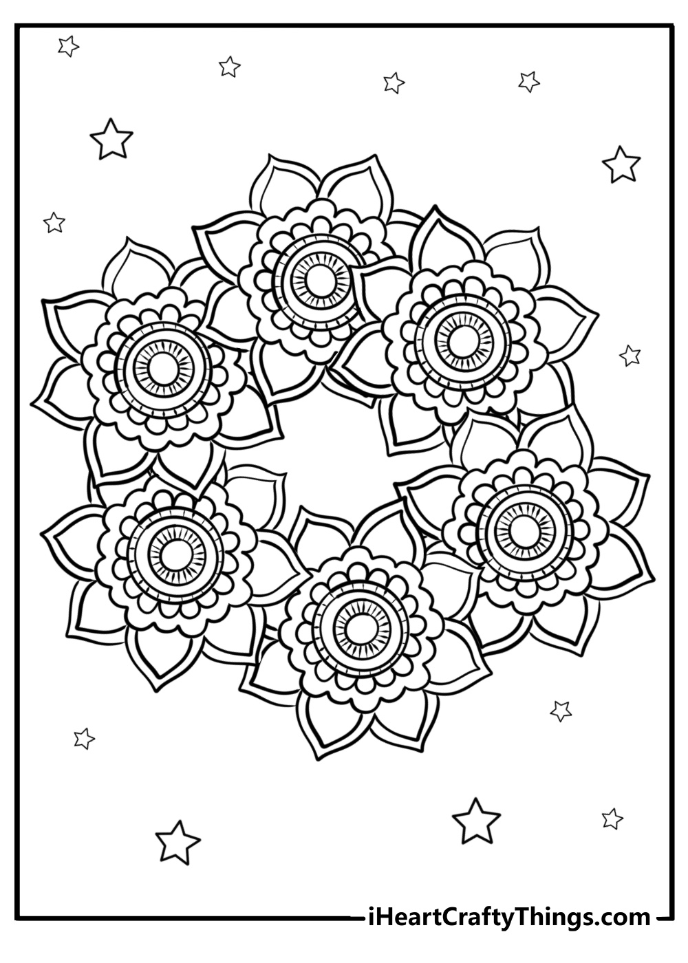 Mandala featuring holiday wreaths fun coloring sheet