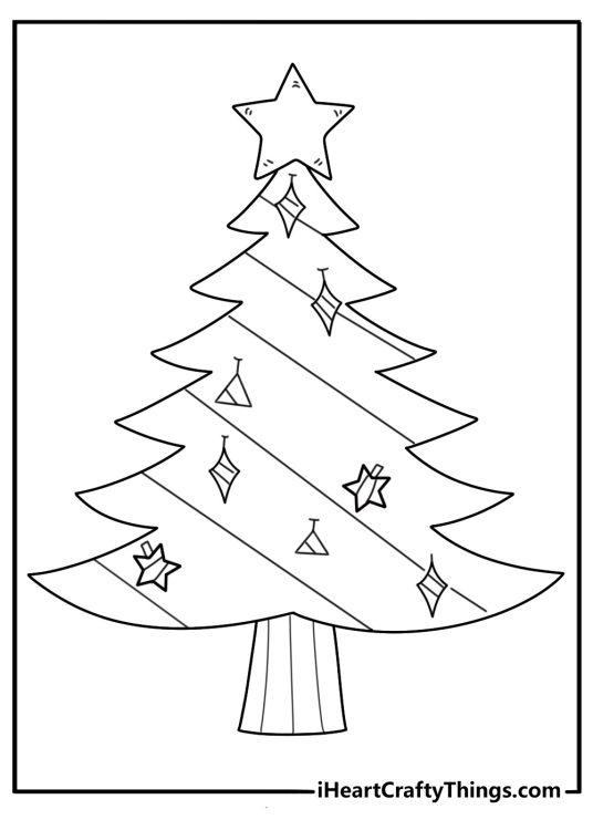 mandala style christmas tree with geometric ornaments detailed coloring page for adults