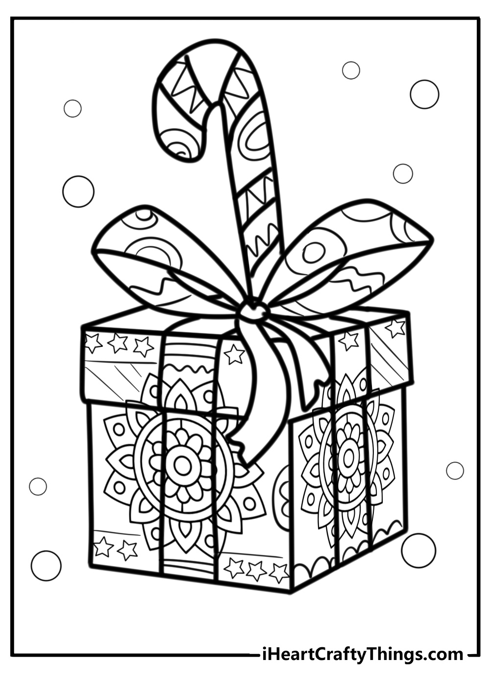 Mandala with candy canes and presents detailed coloring sheet