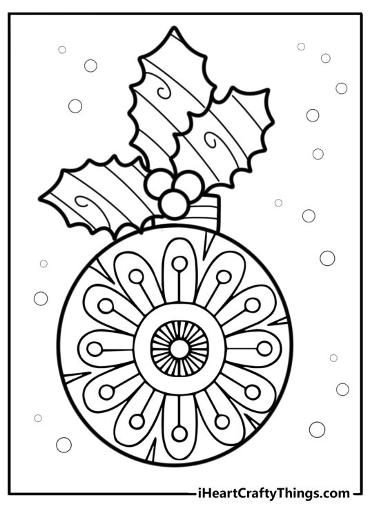 Mandala with ornaments and holly free coloring page pdf