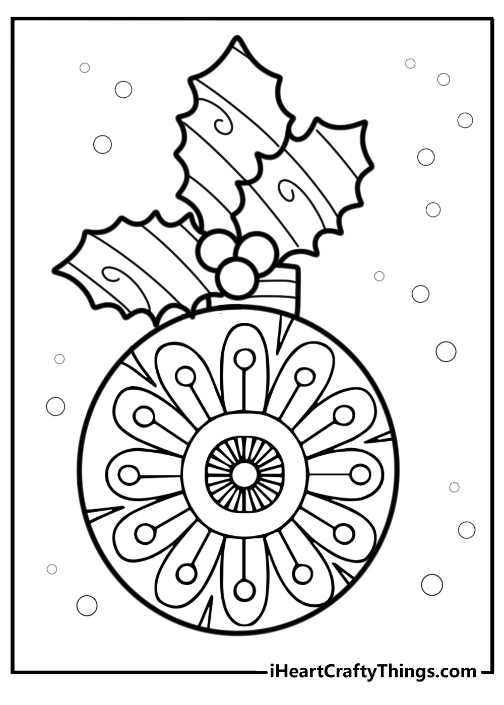 Mandala with ornaments and holly free coloring page pdf