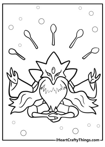 Mega alakazam using psychic powers coloring page