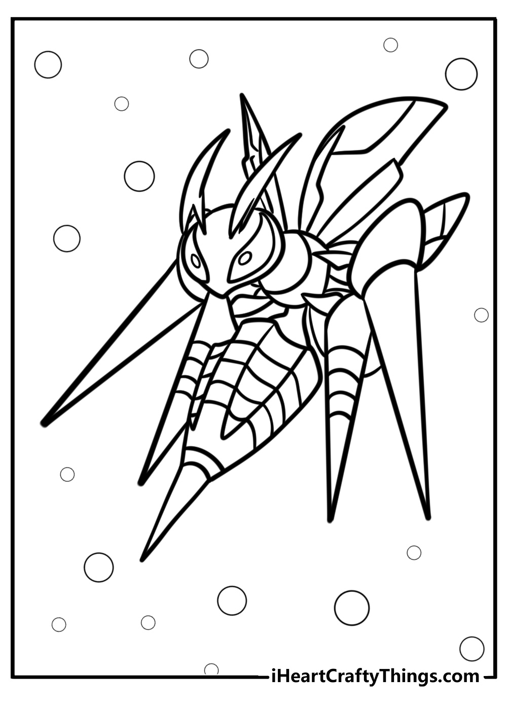 Mega beedrill buzzing with stingers ready coloring page