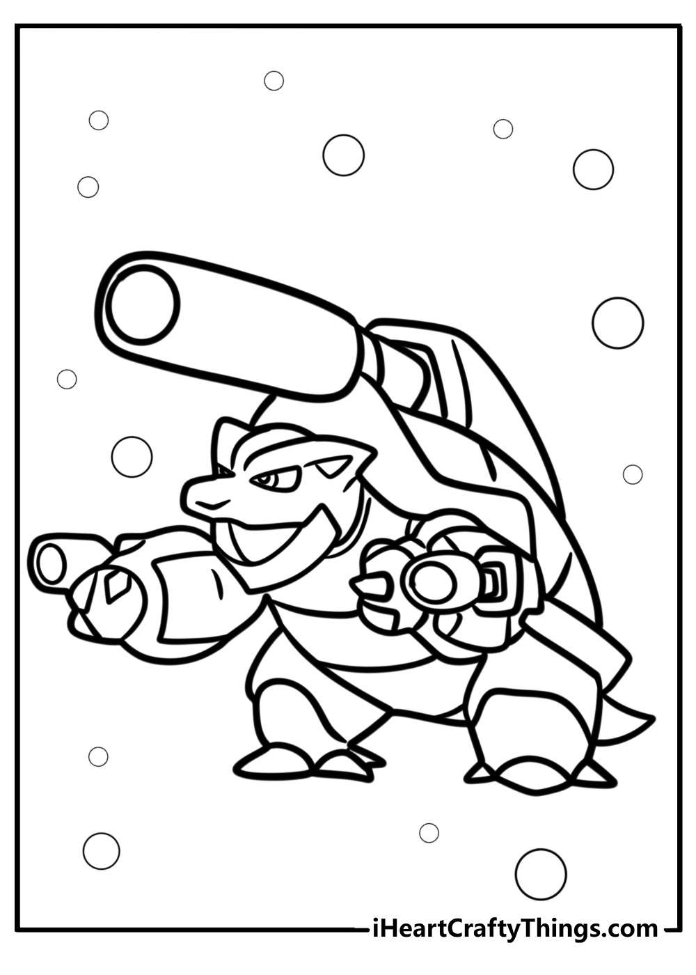 Mega blastoise with water cannons detailed coloring sheet