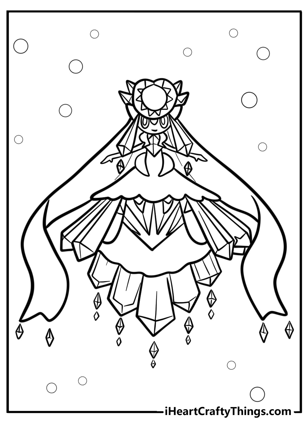 Mega diancie sparkling with crystals detailed coloring sheet