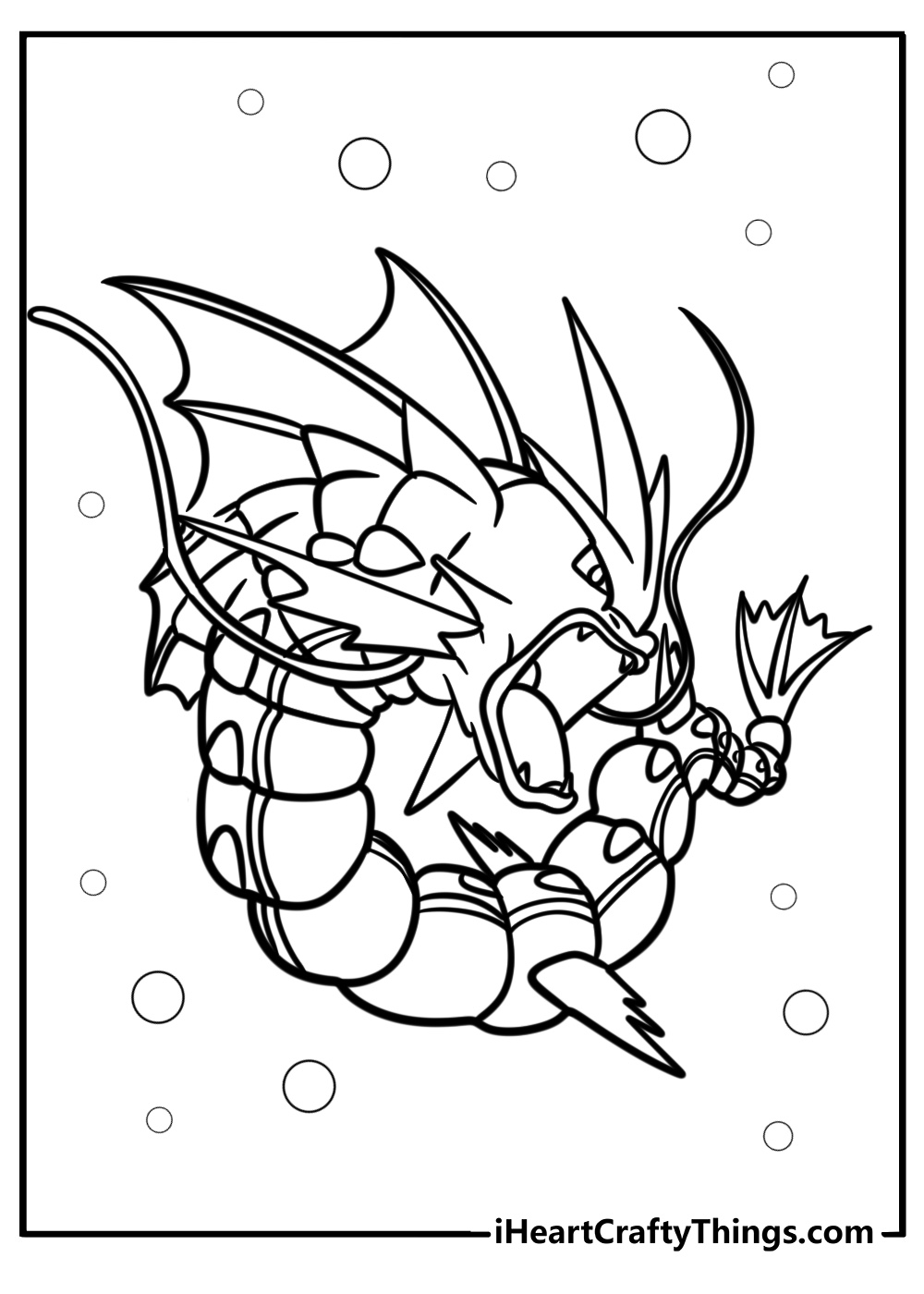 Mega gyarados roaring in the ocean free coloring page pdf