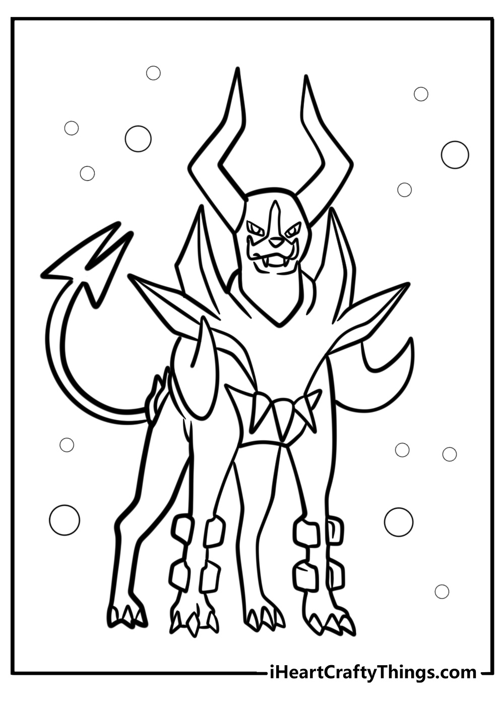 Mega houndoom with fiery horns coloring page