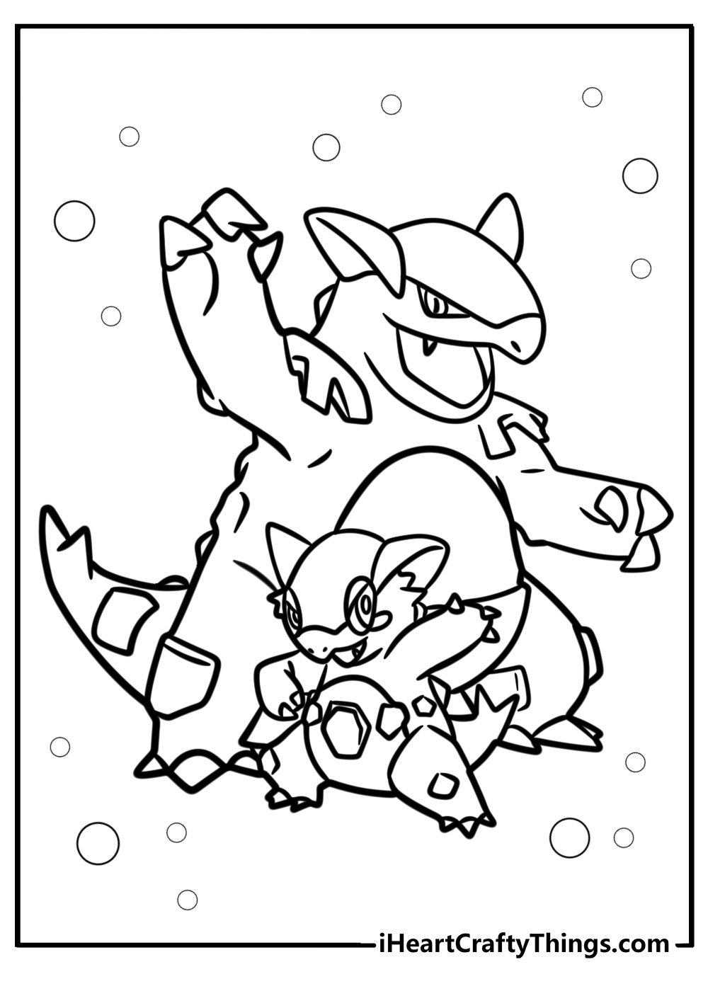 Mega kangaskhan with its young detailed coloring sheet