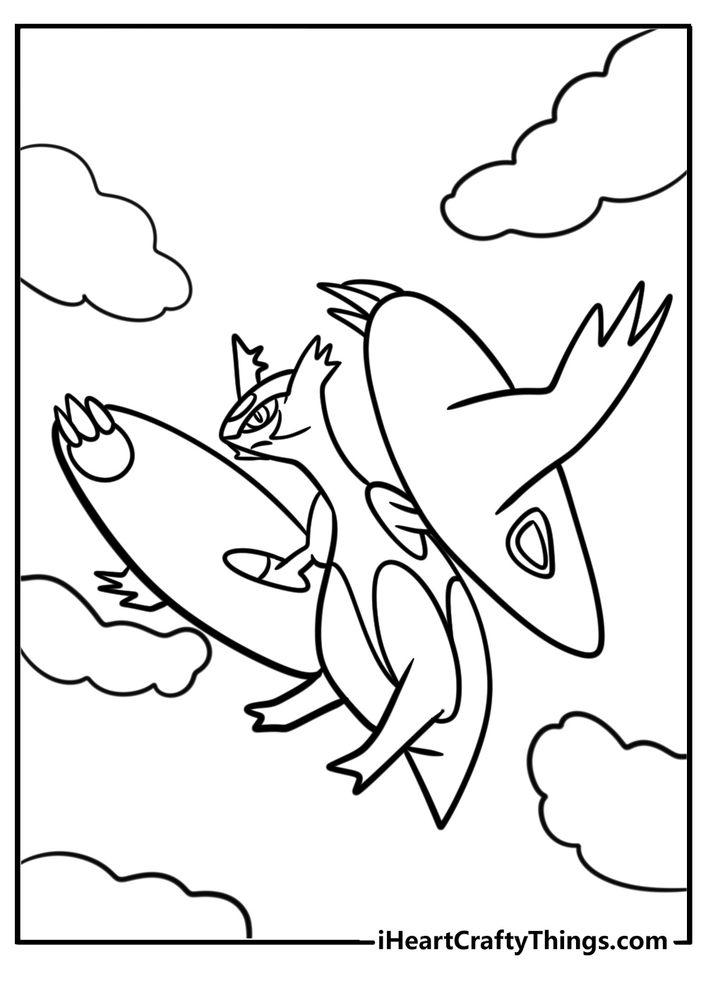 Mega latias soaring through the sky free coloring page pdf