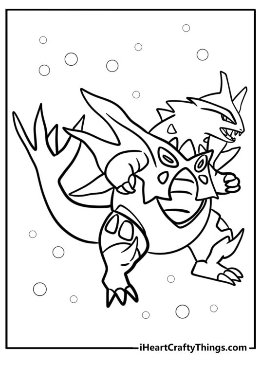 Mega tyranitar standing tall free printable coloring page