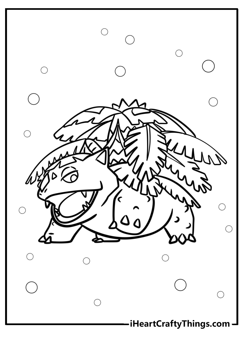 Mega venusaur with flowers blooming fun coloring sheet