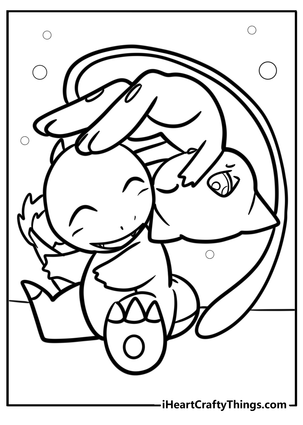 Mew and charmander together free printable coloring page