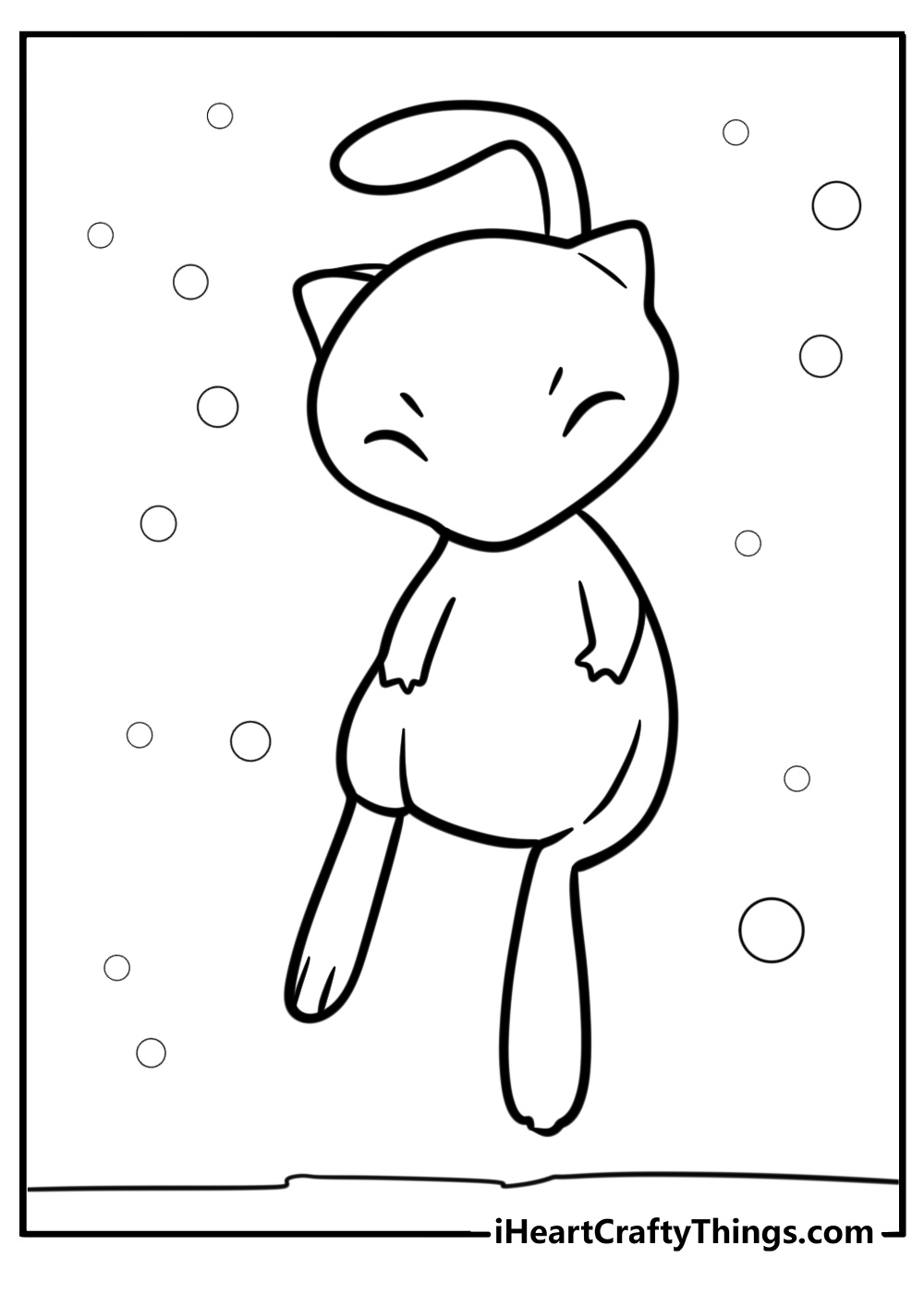 Mew floating with a smile coloring page for kids