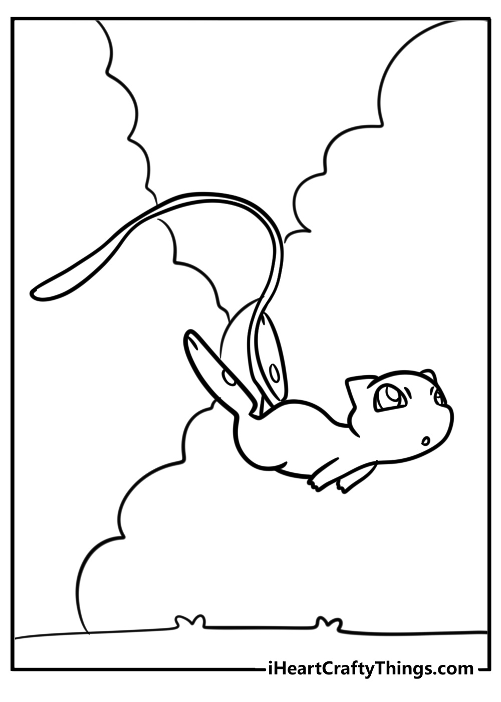 Mew hovering above the ground free printable coloring page