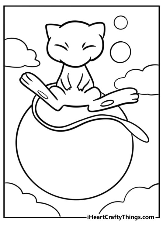 Mew playing with a bubble coloring page
