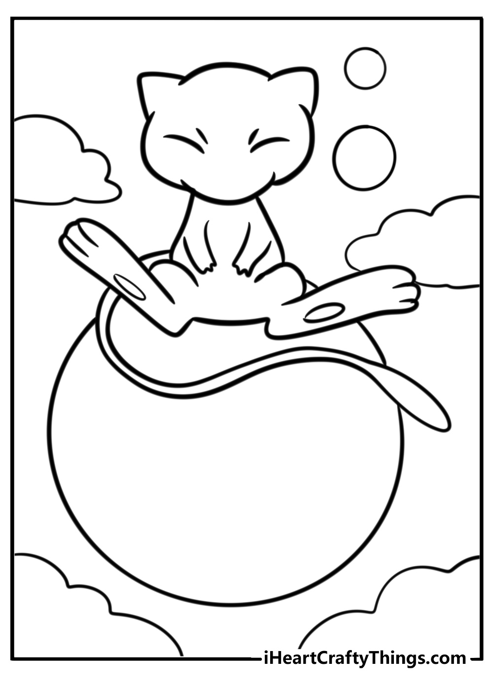 Mew playing with a bubble coloring page