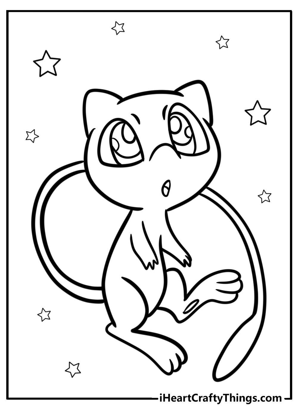 Mew with cute curious eyes detailed coloring sheet