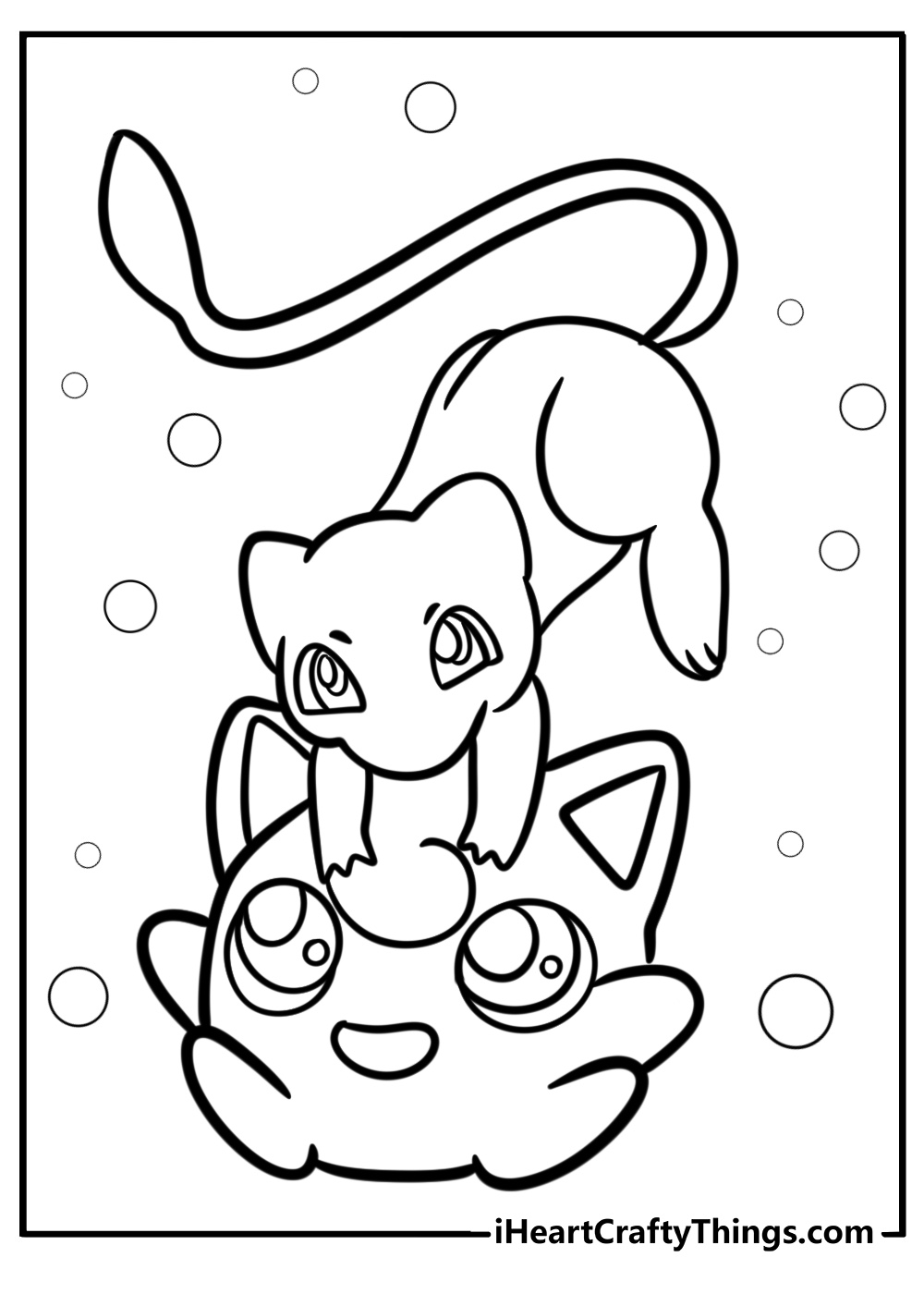 Mew with jigglypuff smiling fun pokémon coloring sheet