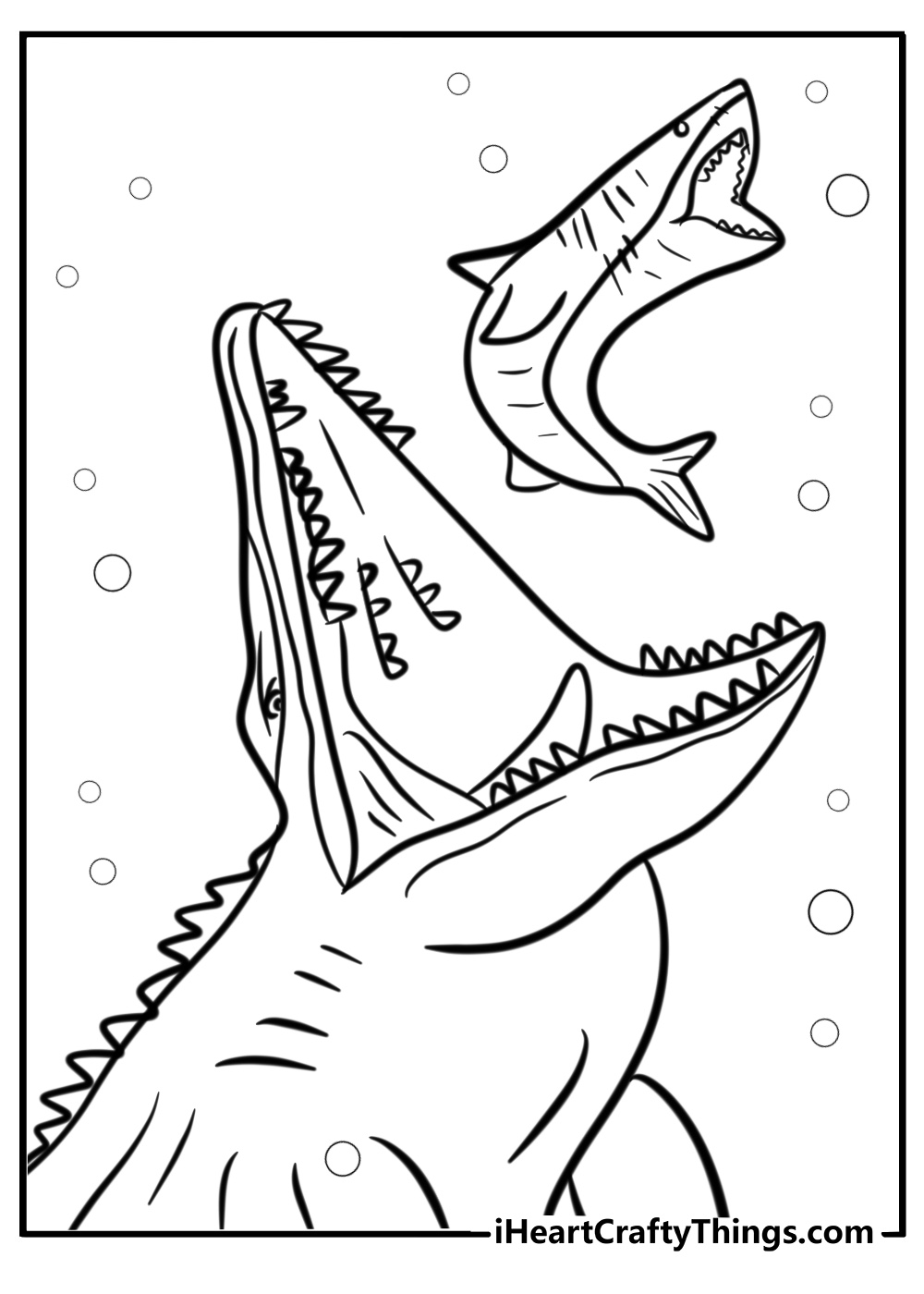 Mosasaurus attacking from below free coloring page pdf