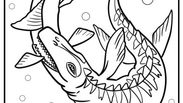 Mosasaurus catching a fish in the sea coloring page