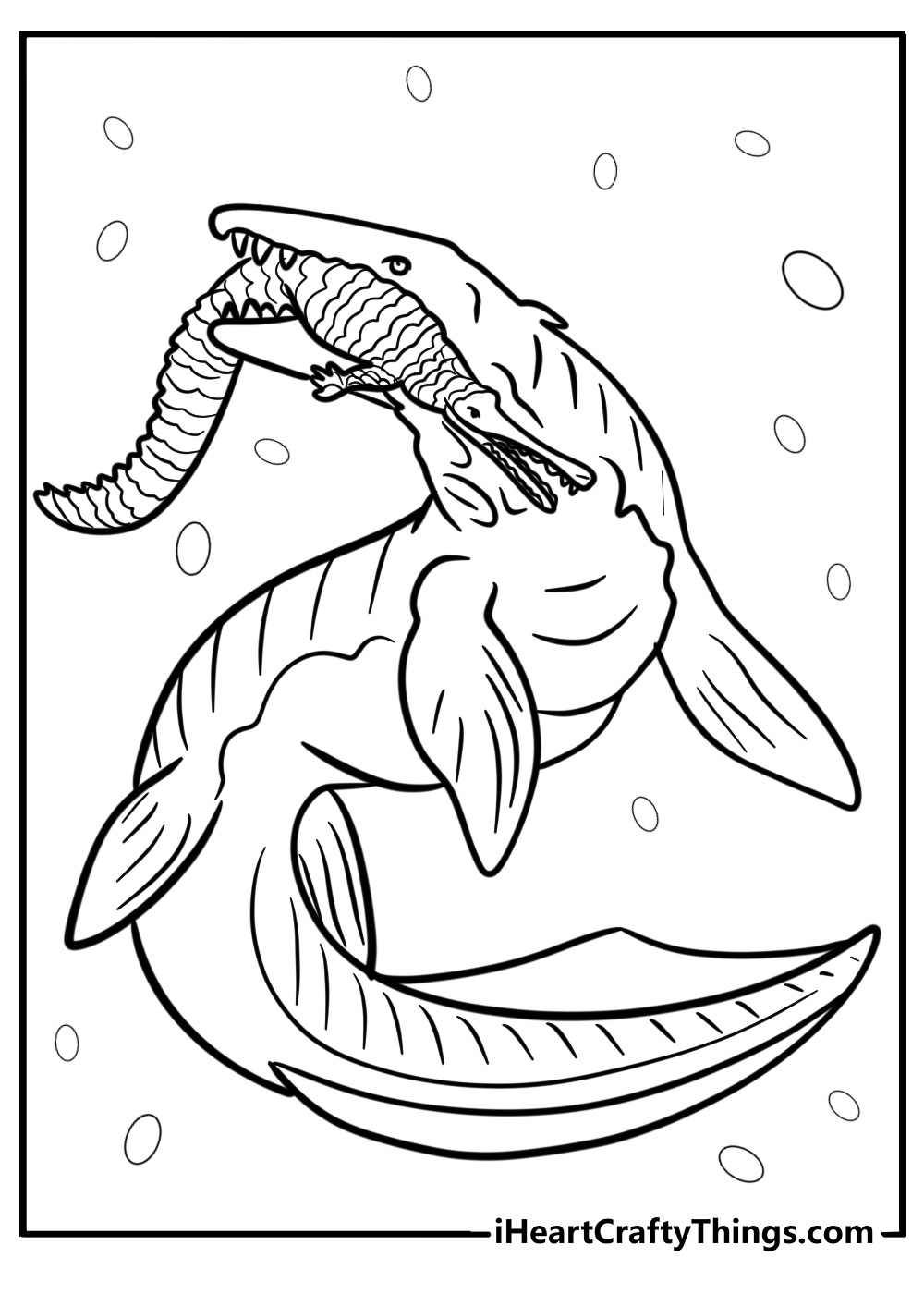 Mosasaurus hunting prey free coloring page pdf