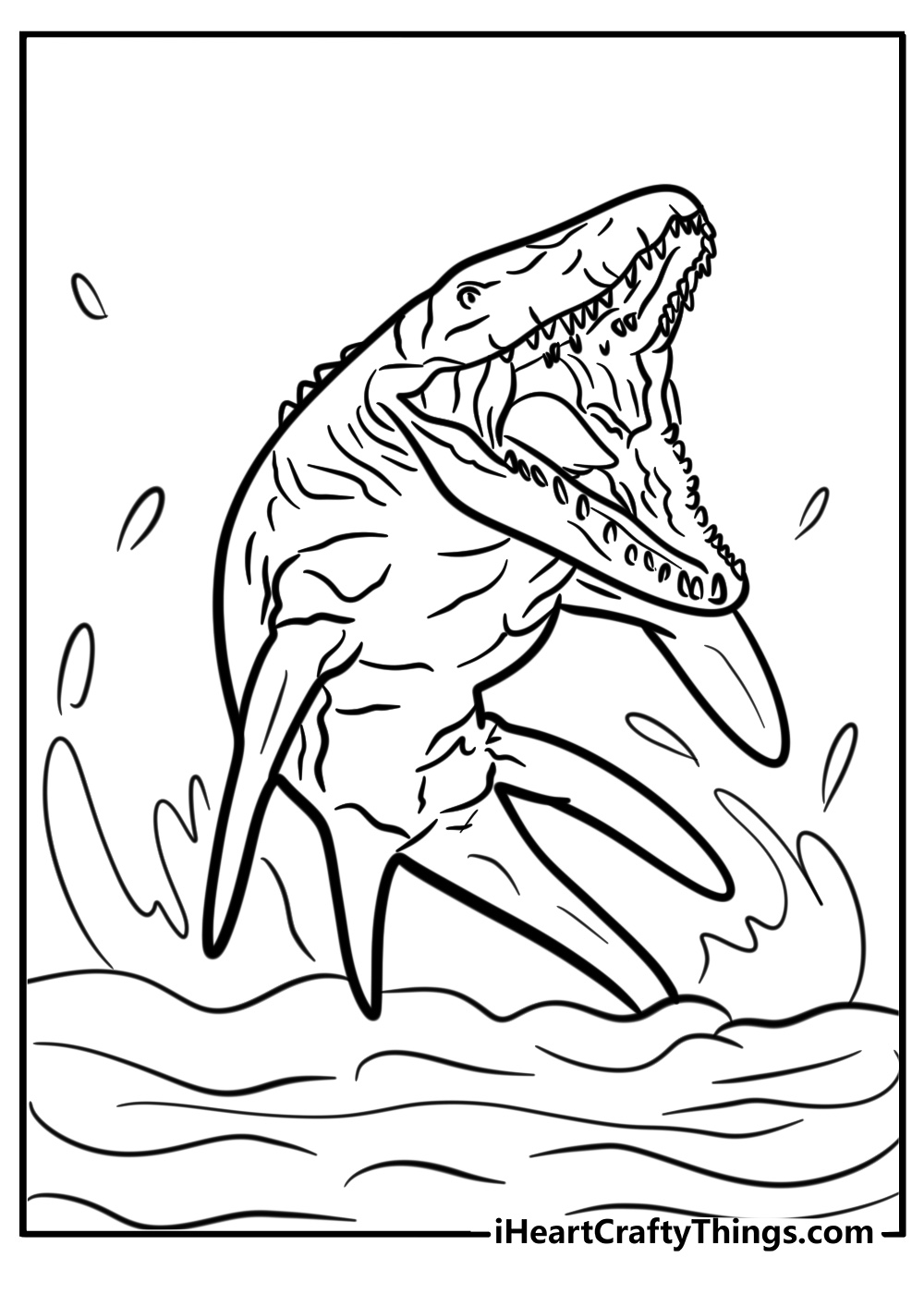 Mosasaurus jumping out of the water free coloring page pdf