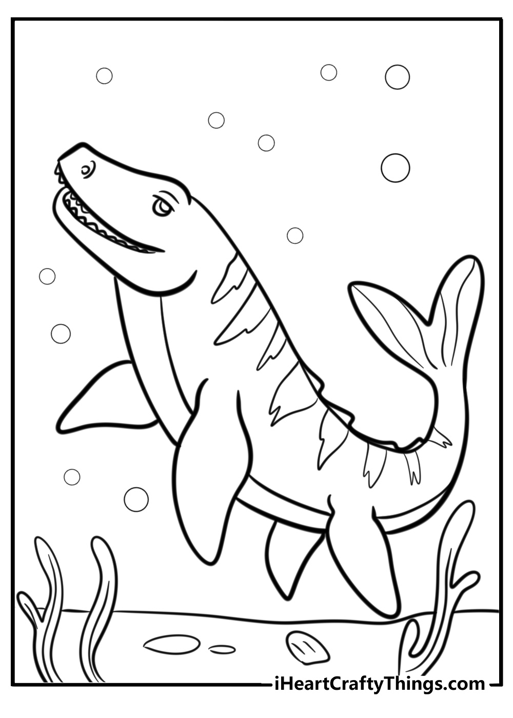 Mosasaurus swimming in the ocean coloring page for kids