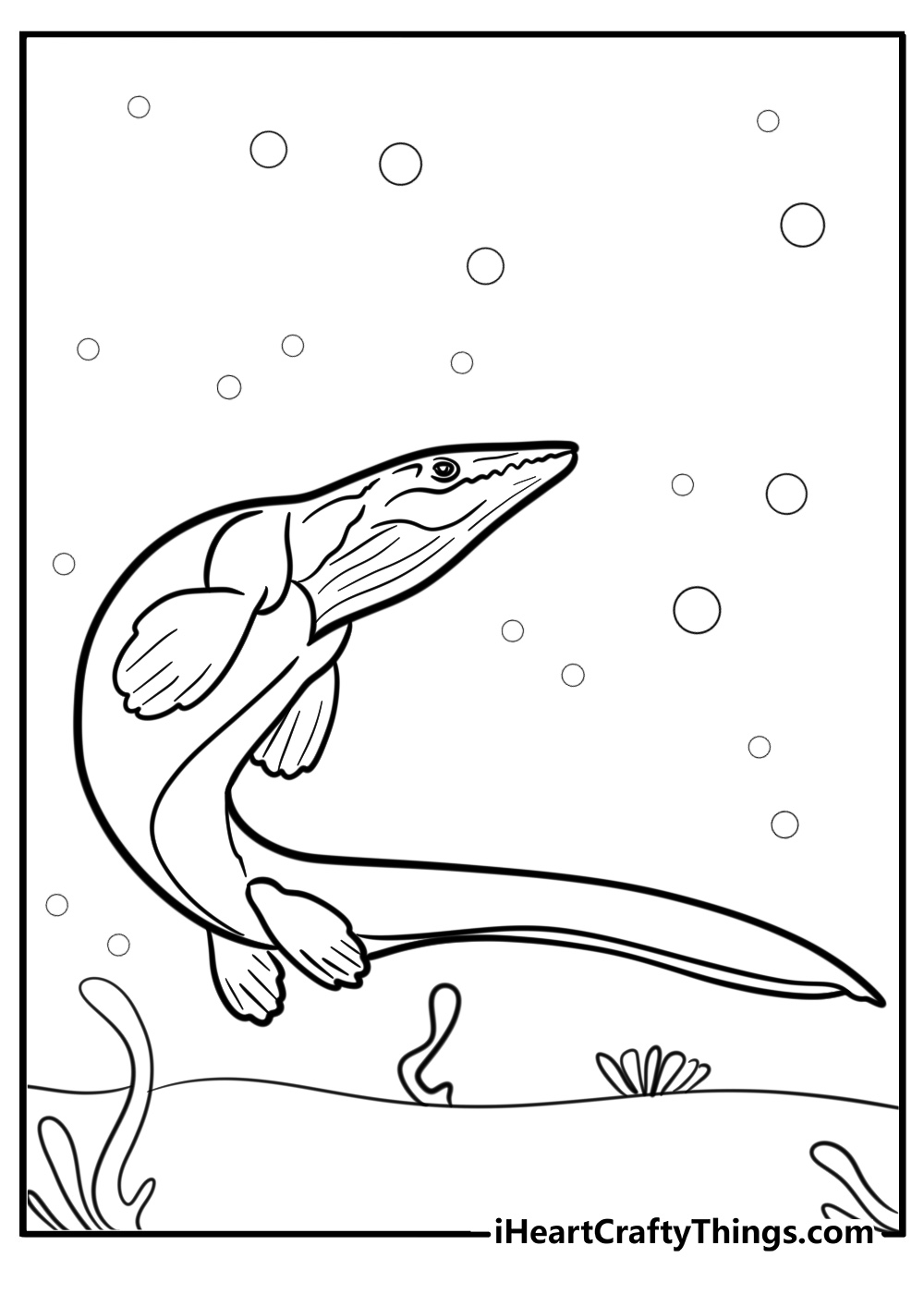 Mosasaurus underwater in prehistoric times detailed coloring sheet