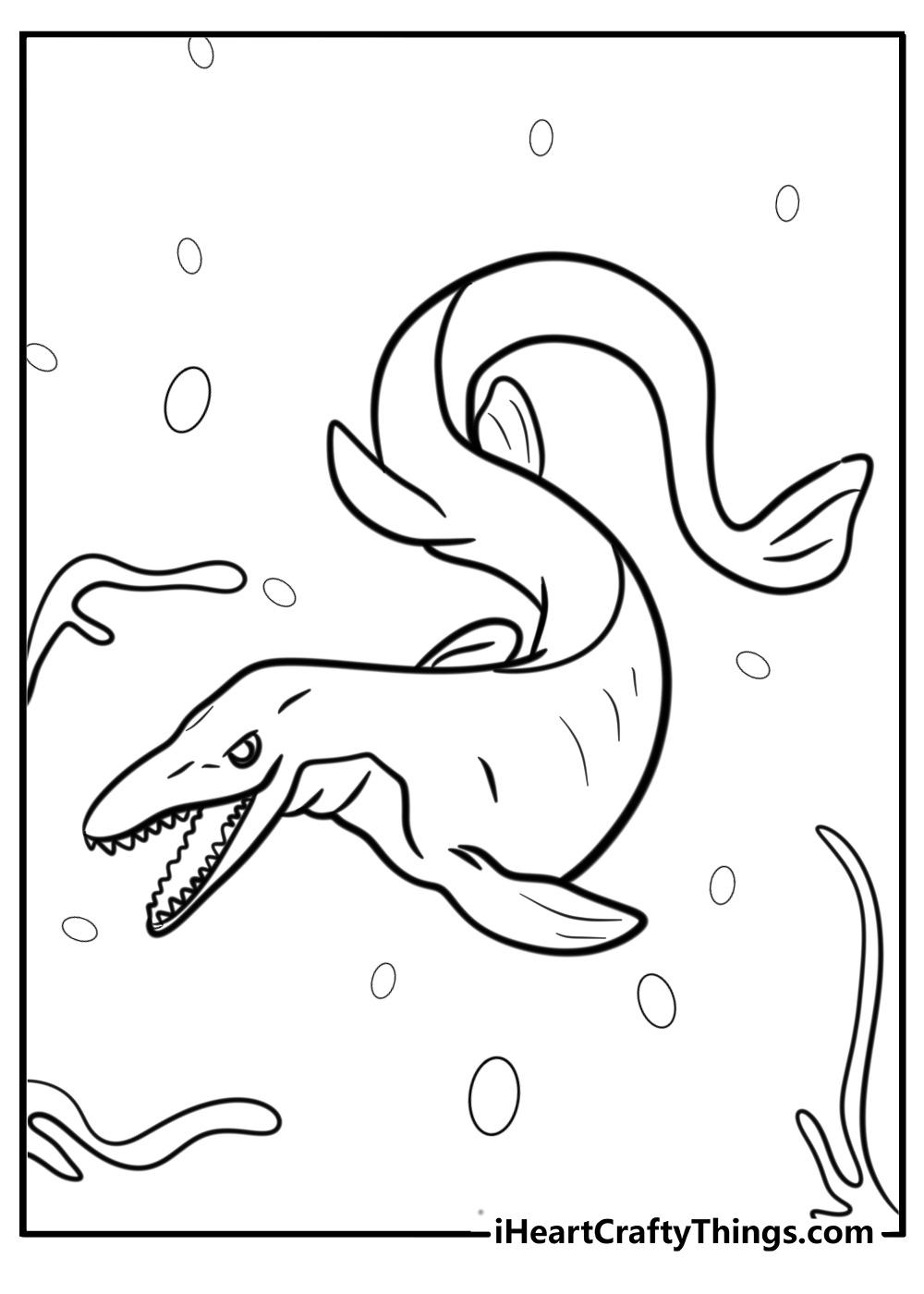 Mosasaurus with long tail detailed coloring sheet