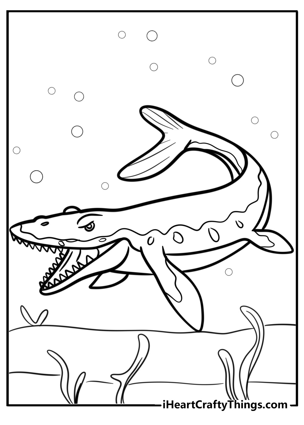 Mosasaurus with sharp teeth fun printable coloring sheet