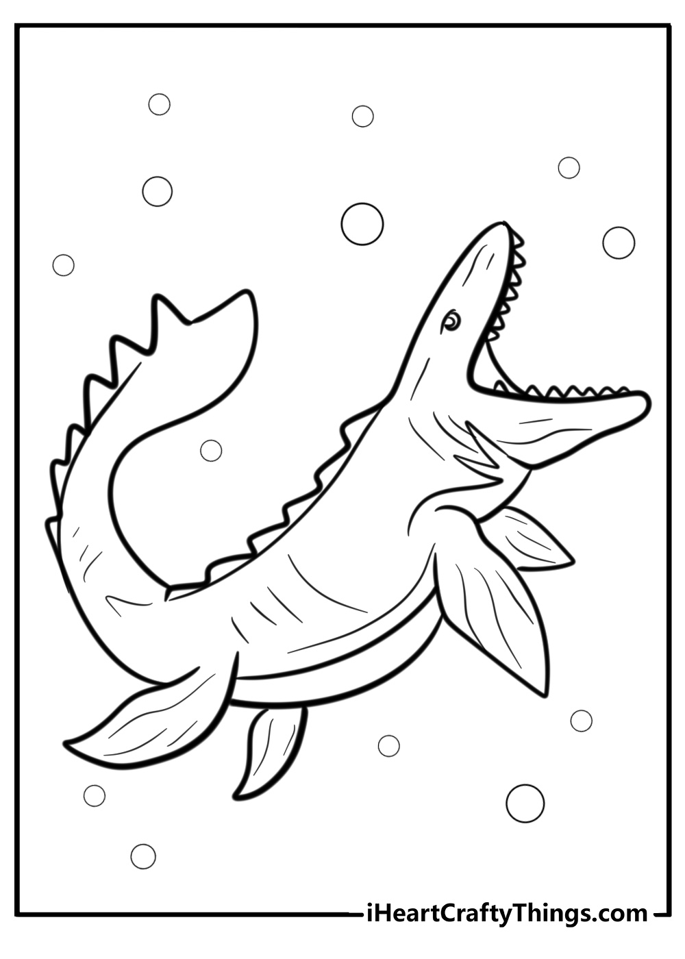 Mosasaurus with wide open mouth printable coloring page