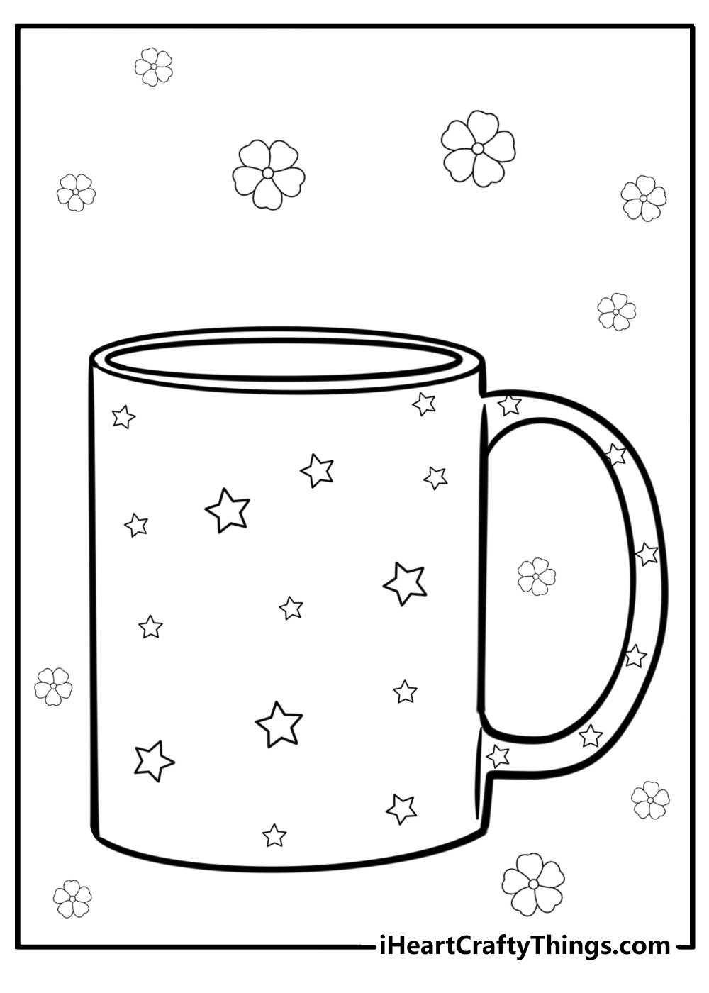 Mug of coffee with stars around it detailed coloring sheet