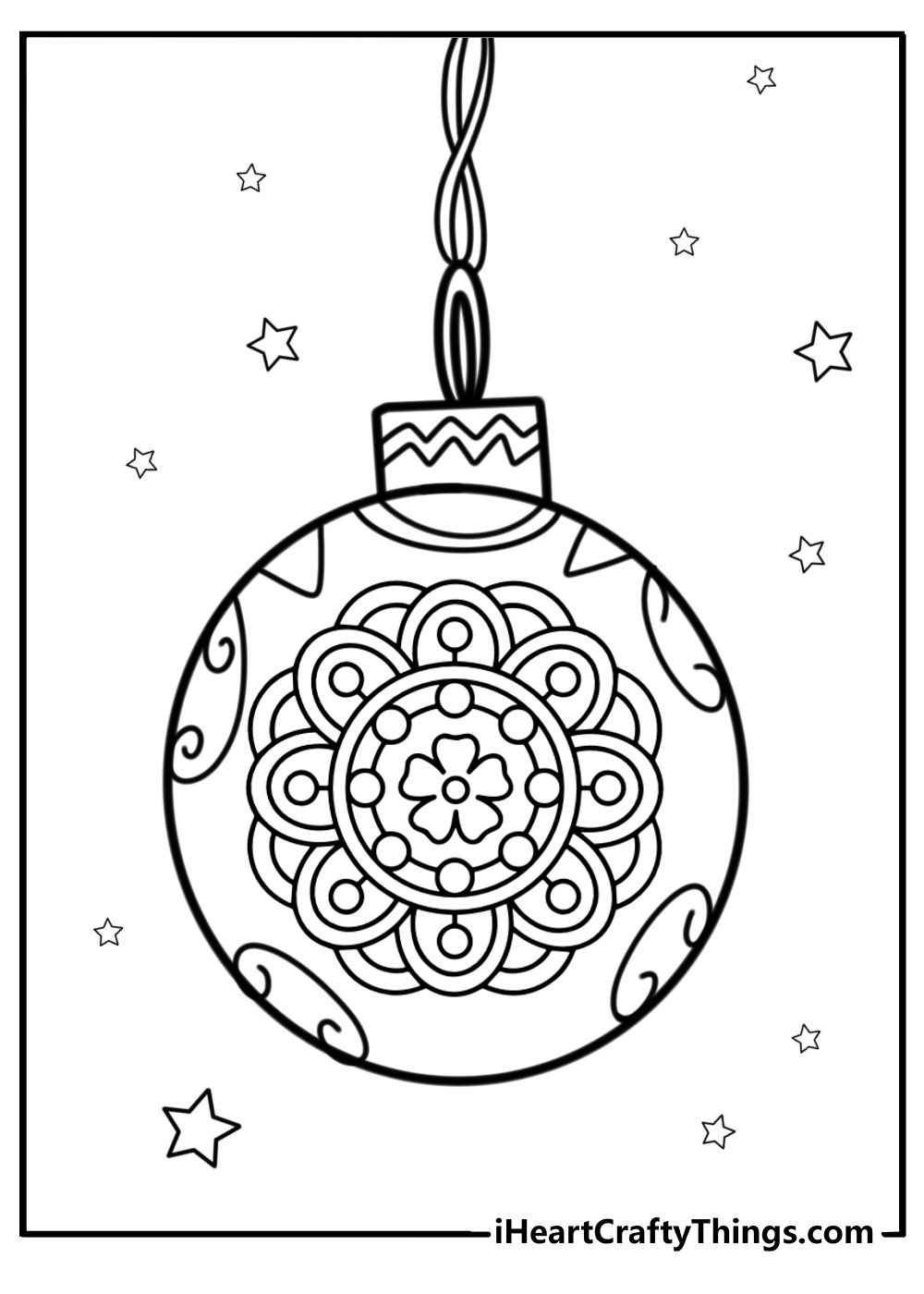 Ornate christmas mandala with baubles coloring page