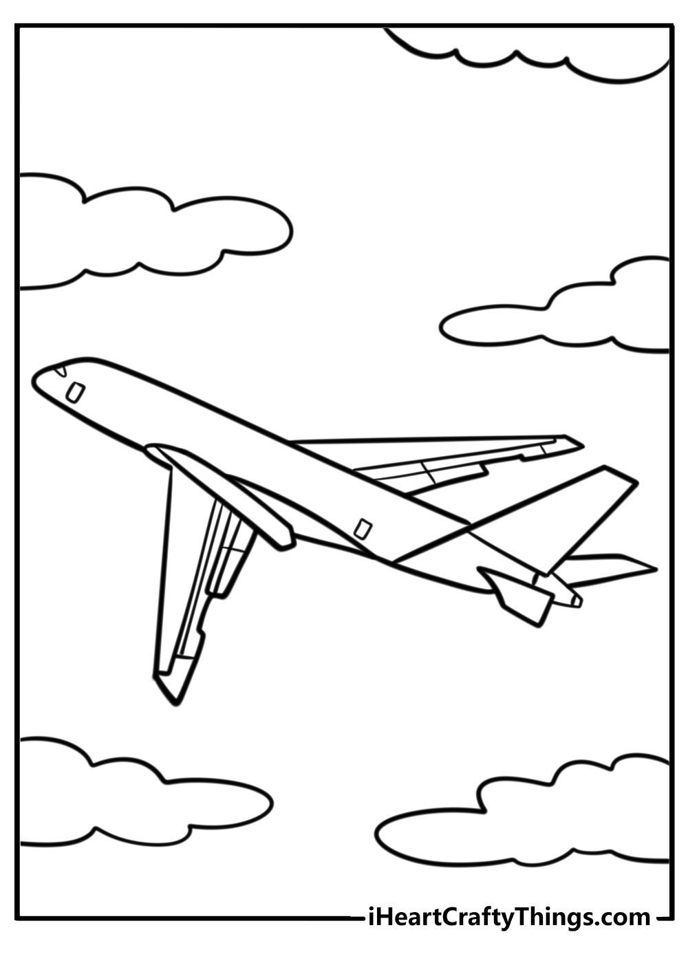 Passenger jet cruising in the sky free printable coloring page