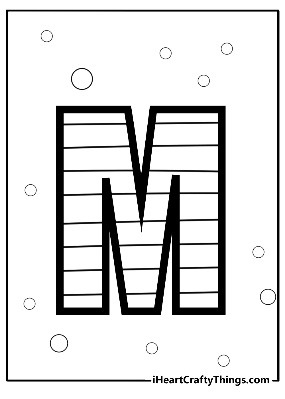 Patterned letter m with stripes fun printable coloring sheet