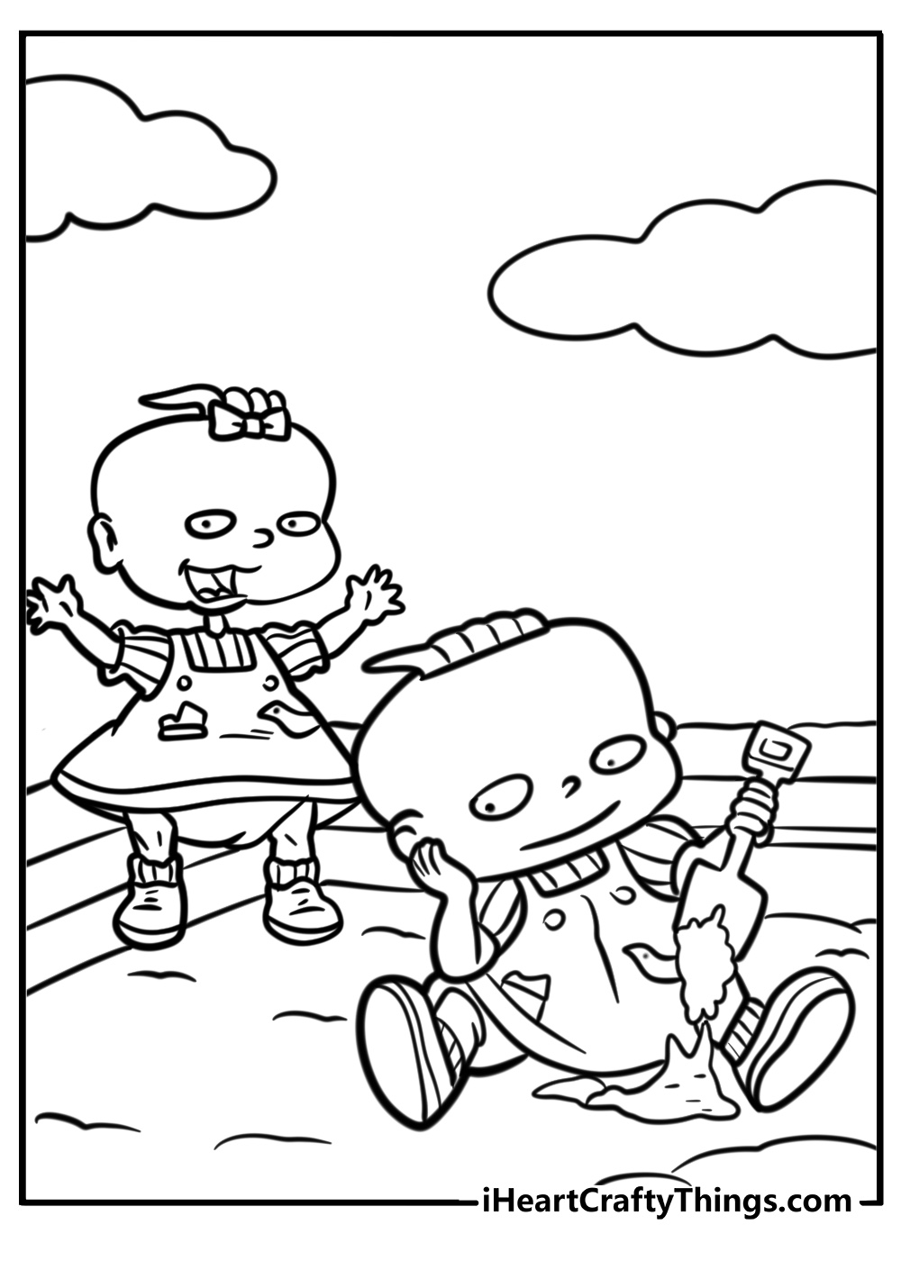 Phil and lil digging in the sandbox detailed coloring sheet