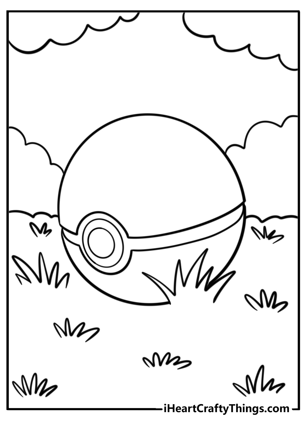 Pokeball resting in the grass printable coloring page