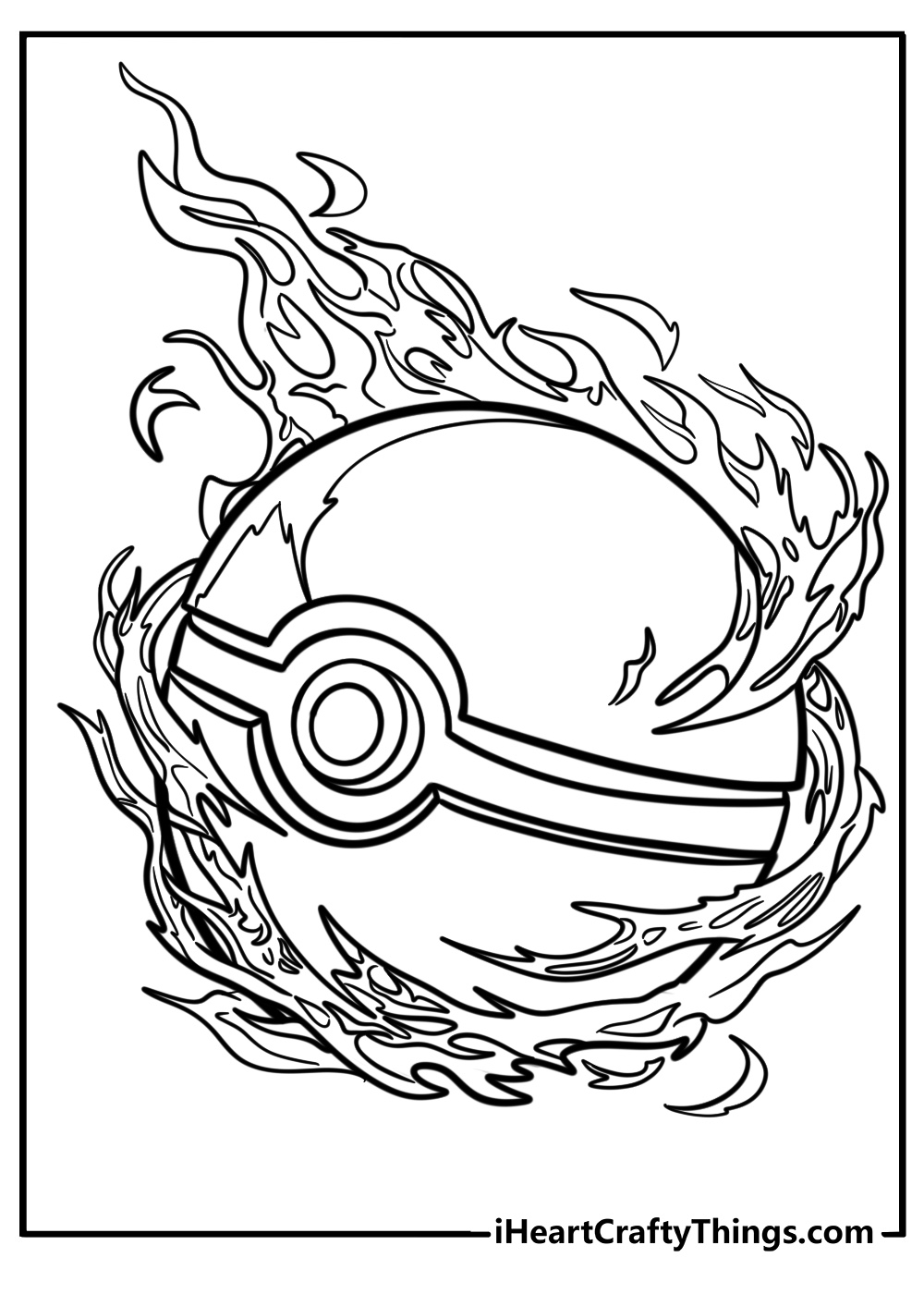 Pokeball with a flame effect free coloring page pdf